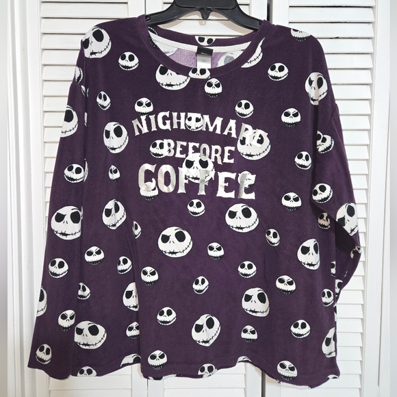 Disney Women's M Purple Nightmare Before Coffee Sleep Shirt - Picture 1 of 9